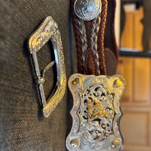 Tony Lama Silver and Tan Western Belt